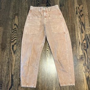 Veronica Beard tan barrel leg jean